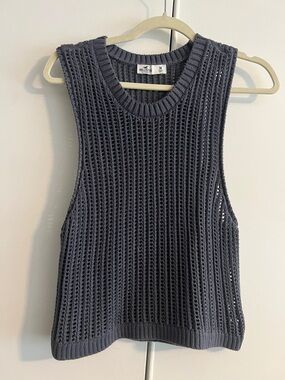 Hollister Navy Open Crochet Knit Tank Top